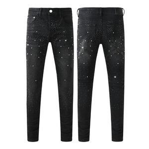 <span class=keywords><strong>Jeans</strong></span> Slim da <span class=keywords><strong>Uomo</strong></span> di Alta Moda Street Style da Discoteca con Strass Neri - Product Image 1