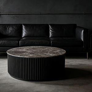 Tavolino da Caffè Moderno e Minimalista con Piano in Marmo e Base Nera Scanalata, Mobile di Lusso di Grande Successo per Soggiorno - Product Image 3