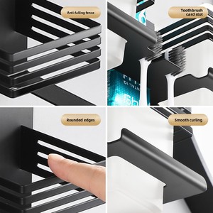 <b>Wall</b>-Mounted Double <b>Toothbrush</b> Cup <b>Holder</b> Matte Black Minimalist Bathroom Organizer Space-Saving Design - Product Image 5