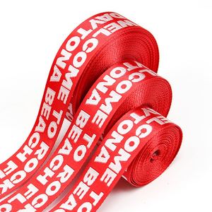 High Gloss <b>Webbing</b> 38mm Polyester Red Logo <b>Webbing</b> Nylon <b>Webbing</b> Strap Upholstery Woven Shoulder Bag Strap - Product Image 1