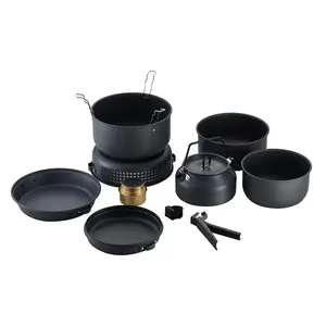 Hot Sale 10Pcs Outdoor Foldable Nonstick Cookware Set Camping Cooking Kit Camping Pot And Pans Set