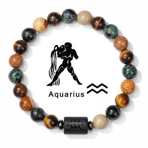 Pulseras de Cuentas de Piedra Ojo de Tigre y Piedra Paisaje de los Doce Signos del Zodiaco de Gran Venta, Brazaletes de Joyería de Moda al por Mayor - Product Image 1