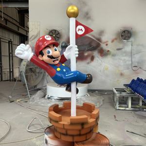 Venta al por mayor al aire libre dibujos animados trabajador personaje tamaño real fibra de vidrio superhéroe Mario estatua colorida hecha a mano - Product Image 4