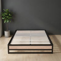 Cadre de lit California King avec rangement, en bois de hêtre et acier inoxydable, sommier à lattes, base multi-tiroirs, robuste et durable, pour chambre principale familiale
