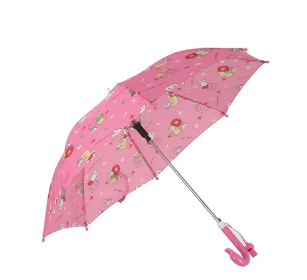 Paraguas para niños Color impreso de dibujos animados para promoción Ventas Rosa personalizable para verano Niños Paraguas de lluvia