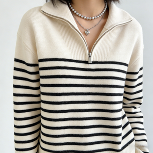 <span class=keywords><strong>Pull</strong></span> en maille côtelée à col zippé pour femme, <span class=keywords><strong>pull</strong></span> tricoté sur mesure, personnalisation du logo, prend en charge OEM/ODM - Product Image 4