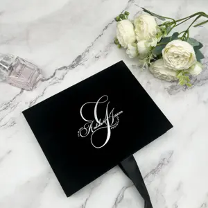 Özel baskı fotoğraf kartı ile zarif gümüş ayna evlilik davetiyesi lüks siyah kadife kutu davetiye
