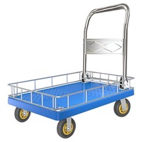 Chariot à plateau pliable silencieux à quatre roues avec barrière de protection, roues muettes et structure en plastique et fer