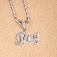 Collier Prénom Personnalisé Style Hip Hop Lettre Cursive Brossée Bicolore Pendentif Chaîne Diamantée