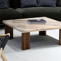 Table basse en marbre rose fumé avec base en bois Table centrale minimaliste de luxe pour les espaces de vie modernes