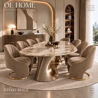 Ensemble de table et chaises de salle à manger de luxe classique moderne avec plateau en marbre, 8 pièces, meubles durables pour la maison, pour hôtel et salon