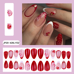 <span class=keywords><strong>Faux</strong></span> <span class=keywords><strong>ongles</strong></span> à presser style européen et américain, amande, couleur rouge unie, résine, motif gouttelette, fleur blanche française, <span class=keywords><strong>pour</strong></span> femme, usage quotidien - Product Image 2