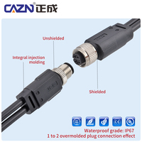M12 1 إلى 2 ذكر أنثى كابل Y فرع موصل الخائن 4 دبوس 5 دبوس للماء غير محمية 1 متر PVC دائري قابس Overmolded
