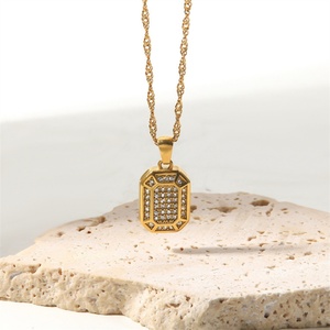 High Quality Exquisite Crystal Stone Rectangle Gold Stainless Steel Zircon Pendant Necklace for Women - Product Image 1