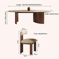 Table à manger moderne de luxe en pierre frittée de travertin de style français vintage, forme goutte d'eau, avec base en bois de frêne massif pour villa
