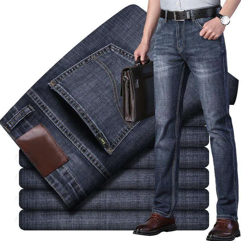 Custom Cowboy Jean Calças dos homens Stretch Jeans Slim Fit Straight Business Formal Casual Homens Jeans Baggy
