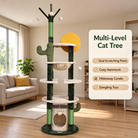 Pohon Kucing Kaktus Tinggi dengan Tiang Garuk Sisal, Tempat Tidur Kucing, dan Mainan Interaktif untuk Kucing