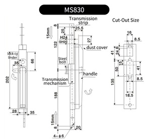 Hengsheng MS830 เชื่อมต่อระบบล็อคก้าน 3 จุด ล็อคตู้กล่องไฟฟ้า ล็อคก้าน ล็อคประตู - Product Image 3
