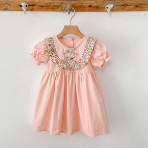 Vestito per Bambina 2-7 Anni, Rosa Dolce con Colletto Arricciato Floreale e Fiocco, Stile Carino per Feste Estive Casual - Product Image 3