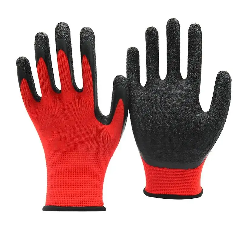 Fábrica al por mayor Industrial transpirable antideslizante resistente látex revestimiento trabajo guante arrugado látex recubierto guantes
