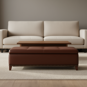 <b>Leather</b> Ottoman <b>Stool</b> Contemporary Design Modern Living Room Furniture Handcrafted Home Decor Storage Bench - Product Image 2