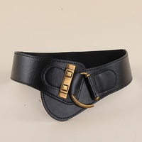 Ceinture large élastique vintage pour femme - Ceinture extensible en polyester avec boucle en alliage en forme de D pour robes et costumes