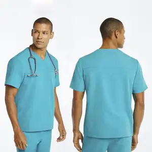 신축성 있는 통기성 직물 맞춤형 남성용 스크럽 세트 간호 스크럽 유니폼 병원 스크럽 유니폼 세트