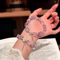 Pulsera Clásica de Cuentas Irregulares de Amatista Natural y Cuarzo Transparente con Colgante de Borla de Girasol, Certificada por Terceros, de Lujo y Curativa