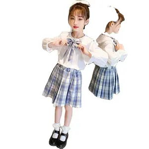 Mädchen Kleidung Sets süße Schleife Kinder Kleidung Sets für Kinder lang ärmel ige Plaid Kleid Mädchen Kleidung Set für 12 Jahre alt