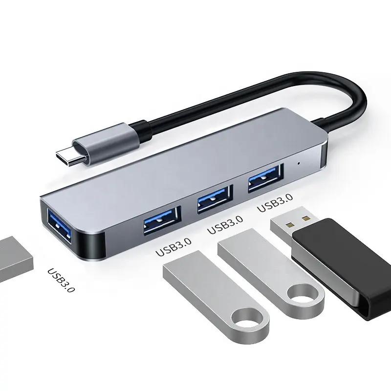 Venta caliente 4 puertos tipo C USB Hub de alta velocidad 3,0 adaptador de estación de acoplamiento aluminio 4 puertos Hubs para teléfono portátil MacBook