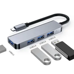 الأكثر مبيعًا محطة توصيل 3.0 عالية السرعة من نوع C مع 4 منافذ USB محول من الألومنيوم مع 4 منافذ للكمبيوتر المحمول والهاتف وماك بوك