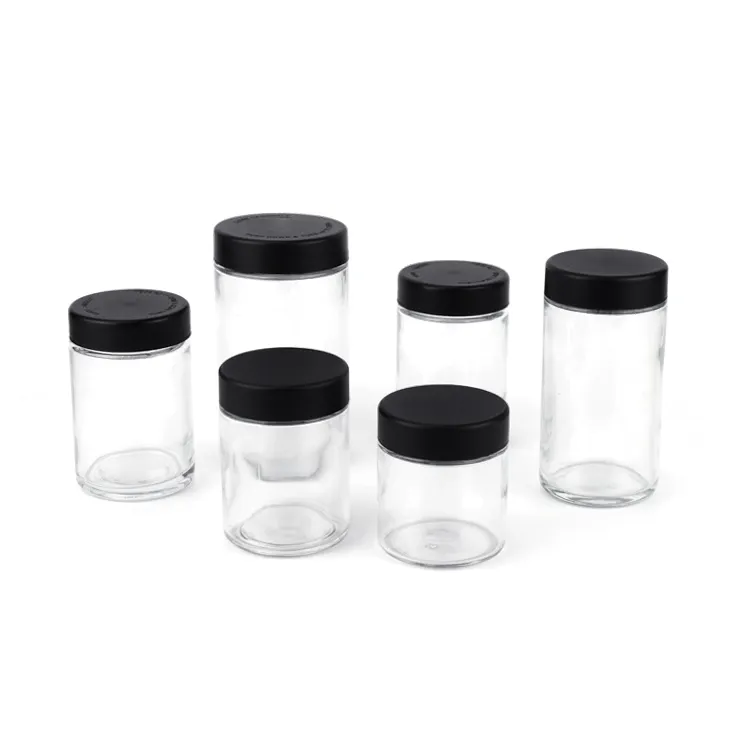 透明1オンス2オンス3オンス4オンス6オンス8オンス18オンス気密子供耐性ガラス瓶葉花包装容器蓋付き