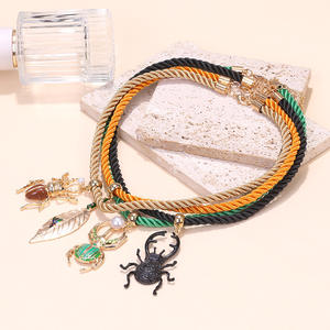 Kaimei 2026ファッションジュエリー重ね着カラフルなカブトムシの葉のペンダントセットネックレス多層ロープ昆虫革ペンダントネックレス - Product Image 6