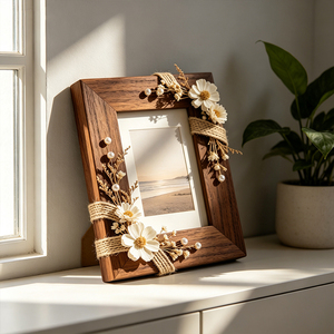 OEM ODM Handmade Dried Floral Wood Photo <strong>Frame</strong> <strong>Shabby</strong> <strong>Chic</strong> Pearl Jute Detail <strong>Picture</strong> <strong>Frame</strong> for Home Wedding Decor - Product Image 3