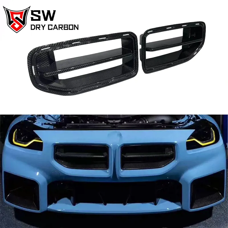 Rejilla de entrada de aire estilo MP de fibra de carbono seco G87 para BMW G87 M2 Coupe 2023 + Marco de parrilla de malla de ventilación delantera de 2 puertas