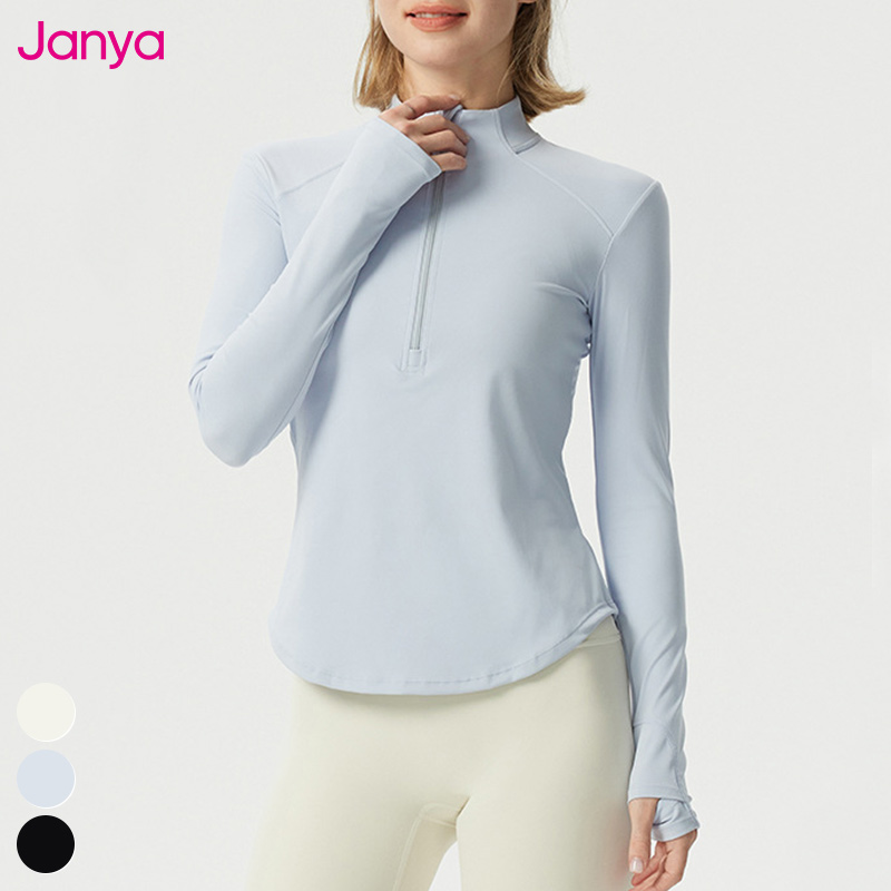 Custom Logo Womens Clothing Slim Half Zipper Stand up Collar Workout Sports Tops Long Sleeve Fitness Shirts Yoga Shirt for Women