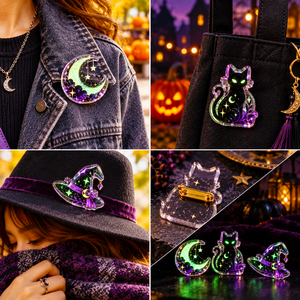 Custom Glow In The Dark Acrylic Halloween <b>Pin</b> <b>Badge</b> Moon Castle Bat Theme Transparent Brooch Festival Gift OEM ODM - Product Image 3