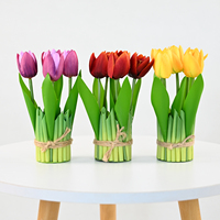 Lot de 5 mini-tulipes artificielles en PU, aspect naturel, en pot, pour centre de table et décoration de maison et d'hôtel