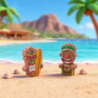 Ornamen Meja Lanskap Mikro Pantai Terlaris, Dekorasi Terarium Liburan Tropis, Figur Tiki Hawaii Mini dari Resin