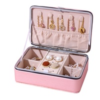 Boîte à bijoux rectangulaire portable de style européen, organisateur de colliers, boucles d'oreilles et bagues, motif uni ; Bijoux en cuir PU exquis