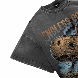 OEM ODM <b>Men's</b> Acid Wash Distress 100% Cotton Breathable T-Shirt Oversized Short Sleeve O-Neck Casual Tees with Front Panel Print - Product Image 5