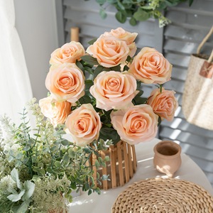 ช่อดอกกุหลาบประดิษฐ์ CallaFloral 10 ดอก สีพีช งานแฮนด์เมด สำหรับตกแต่งงานแต่งงานและบ้าน - Product Image 1