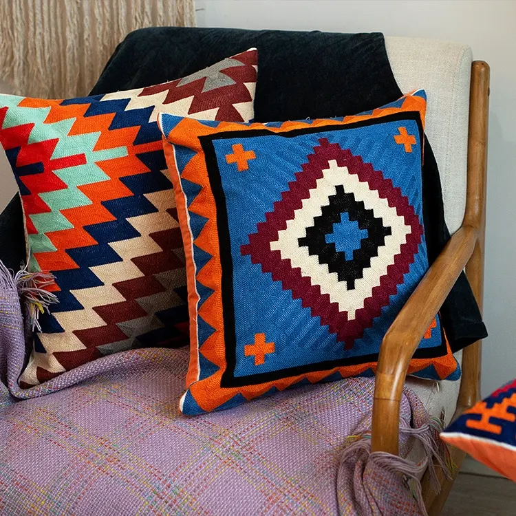 Stile marocchino motivi geometrici divano cuscino di tiro di lana ricamo cuscino decorativo per la casa