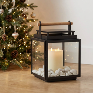 Wholesale Modern <b>Black</b> <b>Lantern</b> With Wooden Handle Candle Holder For Christmas Home Decoration - Product Image 1