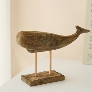 Figura de ballena tallada a mano en madera maciza mediterránea, decoración de escritorio de madera de Paulownia, estilo de forma irregular - Product Image 2
