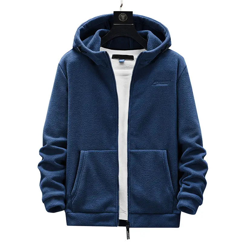 Men's Zip Front Polar Fleece Indicator Hooded Jacket Outer Wear Fleece Sports Jacket Soft Shell Warm Climbing and Leisure Jacket