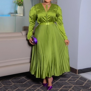 ชุดเซ็ต 2 ชิ้น เสื้อแขนยาวสีพื้นผูกโบว์สุดหรูหราสำหรับสาวอวบอ้วนช่วงฤดูใบไม้ร่วง พร้อมกระโปรงจีบแฟชั่น - Product Image 5