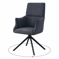 Fauteuil moderne à dossier haut en tissu gris foncé avec base pivotante à 4 pieds en métal noir pour salon, cuisine, salle à manger