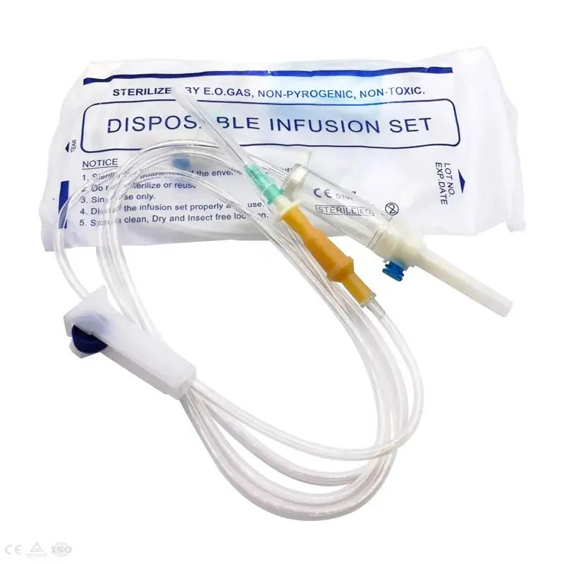 Líquido intravenoso estéril médico Iv, goteo Burett Iv, juego de infusión desechable con regulador de flujo