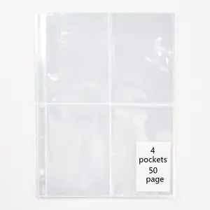 4 bolsillos de doble cara, fundas de bolsillo transparentes de 50 páginas, páginas de recarga de álbum de fotos para sesión fotográfica, béisbol, tarjetas comerciales,